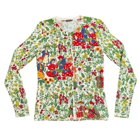 J McLaughlin Womens XS Floral People Scene Button Cardigan Sweater - Picture 2 of 12